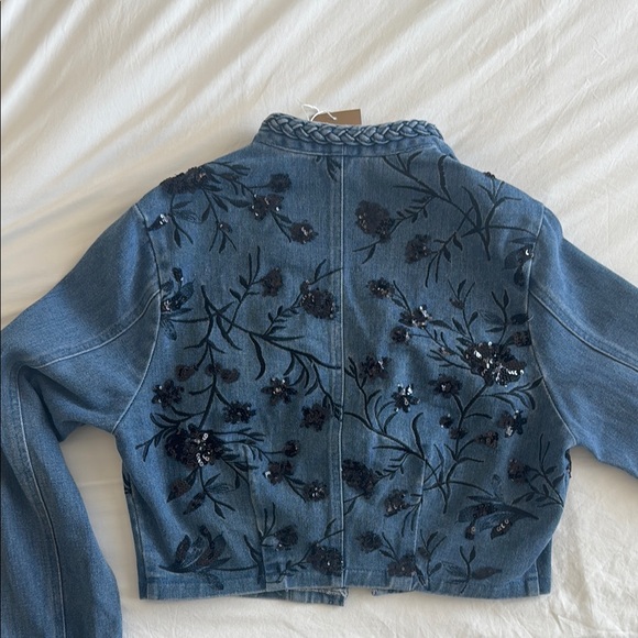 Cropped Blue Jean Jacket with Embroidery - Picture 15 of 16